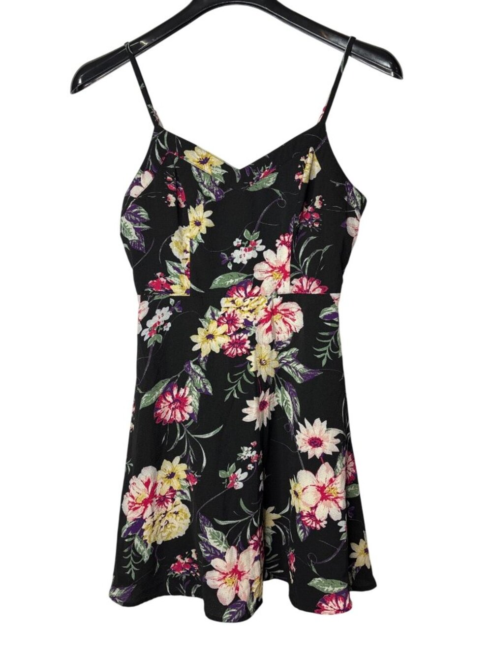 Entro Fit & Flare Mini Dress M Floral Spaghetti Strap Caged Back V Neck Lined